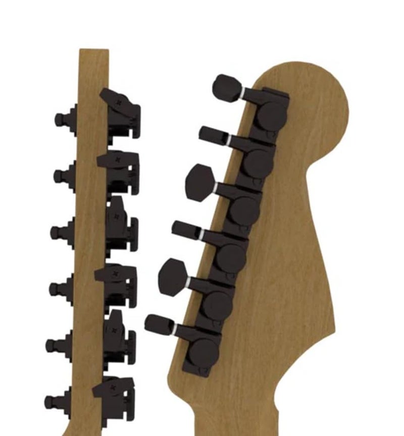 Hipshot Grip-Lock Vintage 6 Inline Bass Side Staggered Closed 8.5mm Tuners with Universal Mounting Plate, Black - Image 5